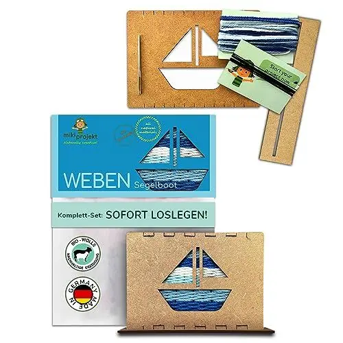 Produktbild: mikiprojekt® Webrahmen für Kinder Ab 5 Jahre mit einfacher Anleitung -made in Germany- Entwicklungsförderndes Weben mit unbedenklichem Biomaterial - Komplettset – Schulwebrahmen - Kinderwebrahmen