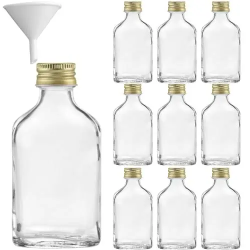 Produktbild: mikken 10 x Flachmann 20ml kleine Glasflaschen Geschenkflaschen Likörflaschen zum befüllen inkl. Trichter