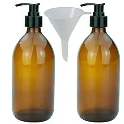 Produktbild: mikken 2 Seifenspender 500 ml Lotionspender aus Braunglas, BPA frei, lebensmittelecht inkl. 1 Trichter