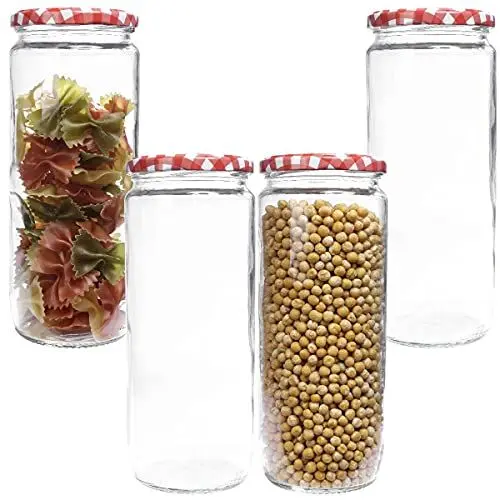 Produktbild: mikken 4er Set Vorratsglas 1,1 Liter mit Schraubverschluss, Einmachglas, Glasdose inkl. Beschriftungsetiketten