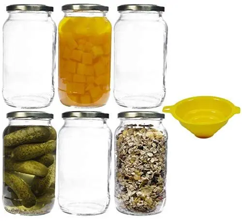 Produktbild: mikken 6 x Einmachglas 1 Liter mit Schraubverschluss Gold, inkl. Trichter