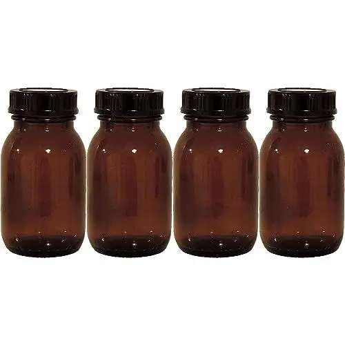 Produktbild: mikken - braunes Apothekerglas Set inkl. Schraubverschluss & Etiketten Made in Germany, 4x 125ml, Braun