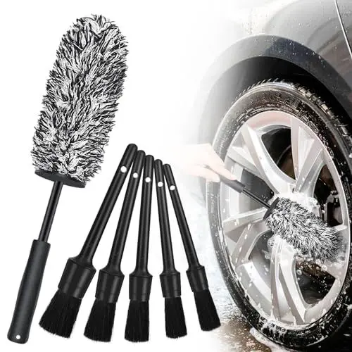 Produktbild: Mikrofaser Felgenbürste, 6 Stück Felgenreiniger Bürste Mit Detailing Pinsel, Felgenbürste Set Für Eine Schonende Reinigung Bis Tief Ins,Felgenbett Kratzerfrei Wäschen Pflege, Felgenbürste Alufelgen