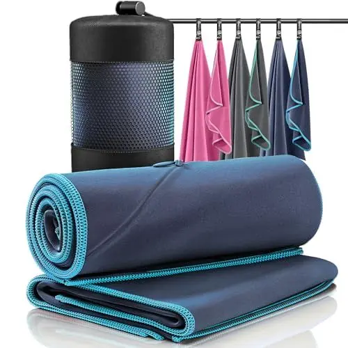 Produktbild: Mikrofaser Handtuch 2er Set: Schnelltrocknend, Kompakt, Leicht | Microfaser Microfiber Towel groß klein: Camping Fitness Sport Badetuch Sporthandtuch Reisehandtuch Mikrofaserhandtuch Fitnesshandtuch