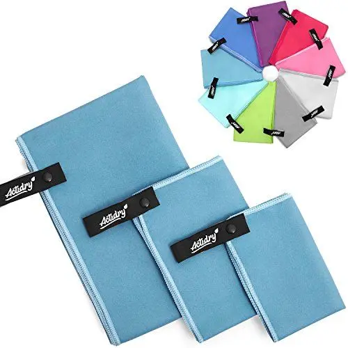 Produktbild: Actidry Mikrofaser Handtücher - 3 Stück: 70 x 140, 40 x 60 und 30 x 40 cm (Blau) Camping, Reise, Wandern, Sport, Kinder | leicht schnelltrockend und hochsaugfähig | 9 Farben