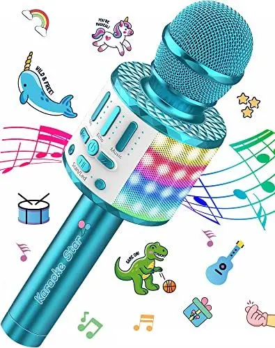 Produktbild: Mikrofon Karaoke 3-15 Jahre, Tragbares Bluetooth Handmikrofon mit LED Licht, Bluetooth Karaoke für Kinder und Erwachsene, Mädchen Jungen Geschenke, Zuhause KTV Kompatibel Android IOS PC - Blu