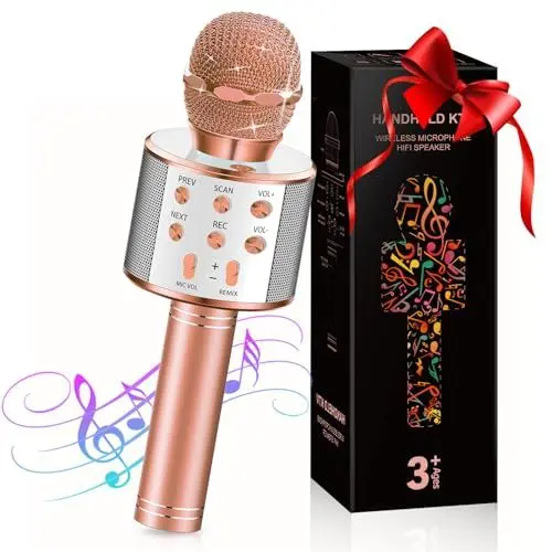 Produktbild: Mikrofon Kinder, Bluetooth Karaoke Mikrofon Geschenke für Kinder Mädchen Spielzeug, Tragbares Kindermikrofon Geschenke Spielzeug für Teenager Mädchen Jungen - Weihnachten Geschenke Kinder