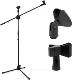 Produktbild: Mikrofonständer, Ohuhu Mikrofon Ständer mit 2 Mikrofonclips, Mikrofon Stativ für Singen Bühnentreffen Sprache, Mikrofonständer mit Galgen, Mikrofon Halterung für Einen Stabilen Stand