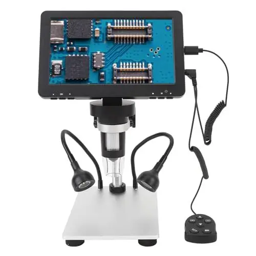 Produktbild: Mikroskop Digital, 1200X Digitales Mikroskop mit 7-Zoll-Bildschirm und Ständer Lötmikroskop 8 LED-Leuchten für Inspektion Reparatur Löten 1080FHD 1080P 720P