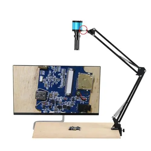 Produktbild: gernie Mikroskop-Gelenkarmständer, 360° Drehbar, HDMI-USB-Kameraobjektivhalter mit 50-mm-Objektivbefestigungsring und Klemme, Aluminium, Blau, Zusammenklappbarer Elektronischer Lötreparaturständer