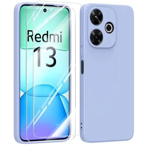 Produktbild: MIKULLE Hülle für Xiaomi Redmi 13 4G HandyHülle + 2 Stück Schutzfolie,Dünn Weiche Liquid Silikon TPU Stoßfeste Schutzhülle mit Microfiber Case - Violett