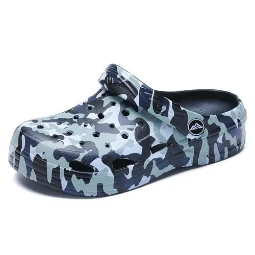 Produktbild: Milazzo Jungen Mädchen Tarn-Garten-Clogs: Bequeme Slip-On-Strandsandalen für kleine und große Kinder - Kindergröße EU 38-39 Tarnfarbe Schwarz