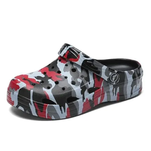 Produktbild: Milazzo Jungen Mädchen Tarn-Garten-Clogs: Bequeme Slip-On-Strandsandalen für kleine und große Kinder - Kindergröße EU 38-39 Tarnfarbe Rot