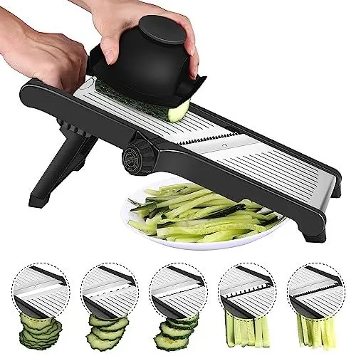 Produktbild: MILcea Gemüsehobel Mandolinenschneider, Multifunktion Edelstahl Gurkenhobel, Verstellbar Kartoffelreibe Küchenreibe Gemüsereibe, Schwarz