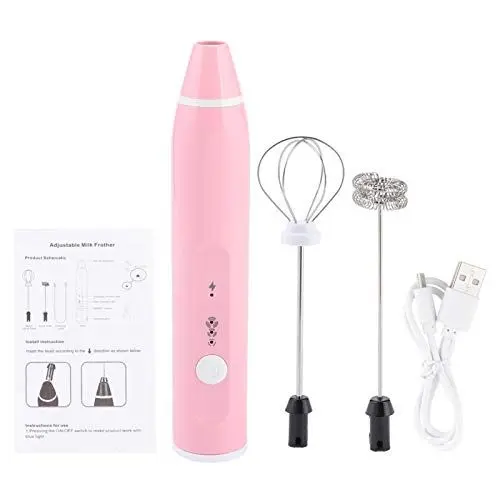 Produktbild: Milchaufschäumer Handheld, wiederaufladbarer elektrischer USB Milchkaffeeschäumer, 3 Geschwindigkeiten, Milchschaum Getränkemischer mit 2 Schneebesen für Kaffee, Latte, Capuccino(Rosa)