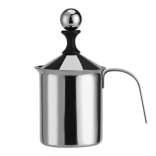 Produktbild: Milchaufschäumer Manuell, Milchschäumer Hand Double Mesh Milchschaum Edelstahl Milk Frother Milchschaum Dank Doppeltem Sieb und Speziellem DrüCkmechanismus (400ml)
