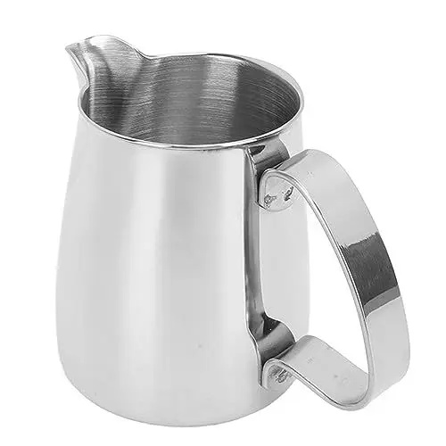 Produktbild: Milchaufschäumkrug, 350 Ml/700 Ml Edelstahl-Dampfkrug Milchaufschäumbecher mit Spitzer Öffnung für -Cappuccino-Latte-Kaffee, Silber (350ML)