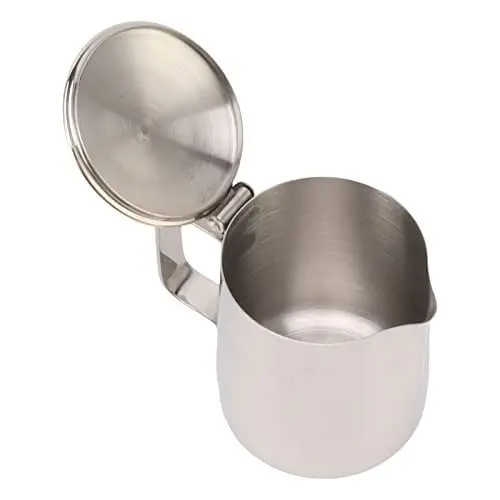 Produktbild: Milchaufschäumkrug, Edelstahl-Kaffee-Milchaufschäumbecher, Milchaufschäumkrug mit Deckel für Latte-Kaffee-Kunst, Edelstahl-Milchaufschäumkrug, Cappuccino- (350ml)