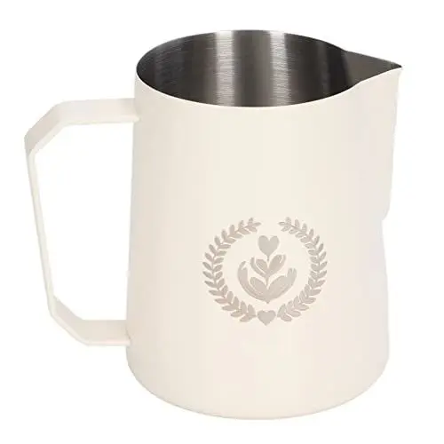 Produktbild: Milchkännchen, 450 Ml, Kaffeeaufschäumer, Dampfgarer, Edelstahl-Milchkännchen mit Spitzem Wasserauslass, Kaffee-Milchbecher für Kaffee-Kunst-Dekoration(Mattes Beige)
