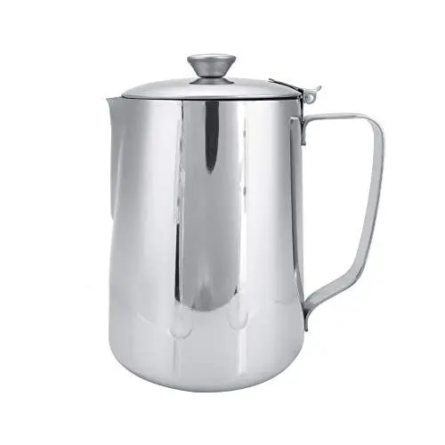 Produktbild: Milchkännchen mit Deckel, 1000ml Milchaufschäumkrug Edelstahl Kaffeekännchen Kännchen für Kaffee Sahnekännchen Teekanne mit Deckel für Milch Tee Kaffee Cappuccino