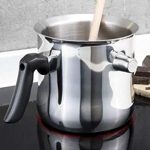 Produktbild: Haushalt International Milchtopf & Simmertopf (1,2 Liter) - Milchkochtopf doppelwandig, z.B. zum Milch erwärmen im Wasserbad Topf, Milchtopf Edelstahl, Wasserbad Schmelztopf, Edelstahltopf klein