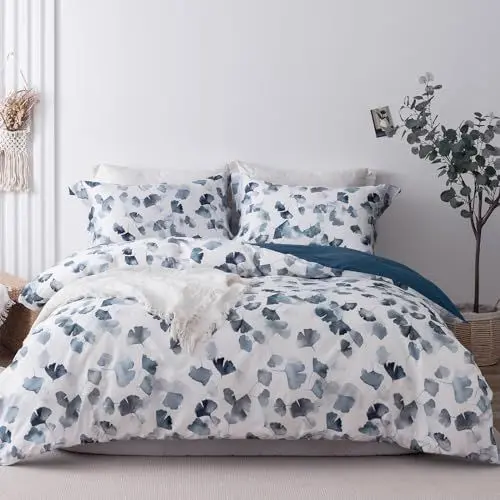 Produktbild: MILDLY Bettwäsche 220x240 Baumwolle Satin, 100% Langstapelige Baumwolle Pflanzenmuster Bettzeug, ÖkoTex Zertifiziert & für Allergiker Geeignet, 1 Bettbezügen & 2 Kissenbezügen 80x80, Kovasi