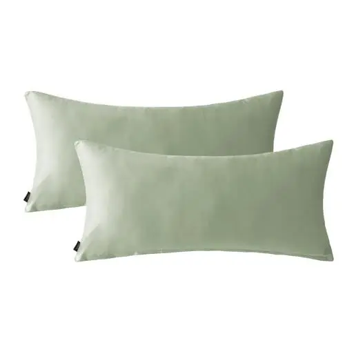 Produktbild: MILDLY Kissenbezug 40x80 Baumwolle Satin,Kissenbezüge 2 Teilig mit Reißverschluss,ÖkoTex Zertifiziert, Weich und Bequem, SalbeiGrün