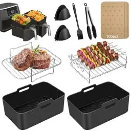 Produktbild: MILFECH Heißluftfritteuse Zubehör Airfryer Zubehör für Ninja Foodi AF300EU AF400EU 7.6L-9.5L und meisten Dual Zone Air Fryer, Air Fryer Accessories BPA-frei