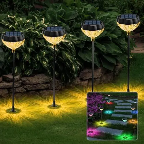 Produktbild: MILFECH Solarlampen für Außen Garten 4 Stück,Solarleuchten 2 Modi LED Warmweiß/Farbwechselnde Beleuchtung mit 1000 mAh Batterie&IP65 Wasserdicht,Gartenlampen für außen,Terrasse,Rasen,Garten,Set