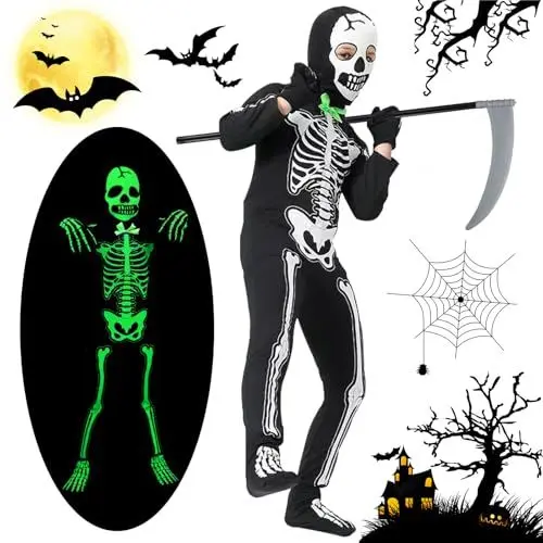 Produktbild: MILIAFLICK Skelett Kostüm Kinder Jungen Halloween Kostüm Skelett Kinder Halloween Kostüm Junge Halloween Kostüm Kinder Skelett Halloween Skelettkostüm Kinder Skelett Kostüm für 11-12 Jahre