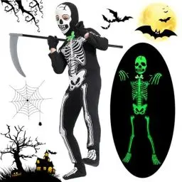 Produktbild: MILIAFLICK Skelett Kostüm Kinder Jungen Halloween Kostüm Skelett Kinder Halloween Kostüm Junge Halloween Kostüm Kinder Skelett Halloween Skelettkostüm Kinder Skelett Kostüm für 8-10 Jahre