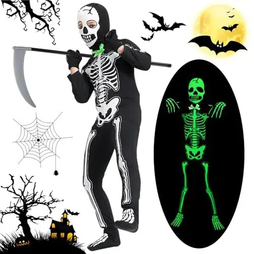 Produktbild: MILIAFLICK Skelett Kostüm Kinder Jungen Halloween Kostüm Skelett Kinder Halloween Kostüm Junge Halloween Kostüm Kinder Skelett Halloween Skelettkostüm Kinder Skelett Kostüm für 8-10 Jahre
