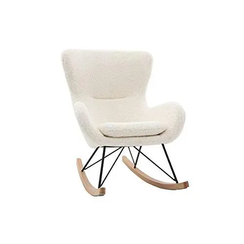 Produktbild: Miliboo Design-Schaukelstuhl Lammfell-Optik weiß ESKUA