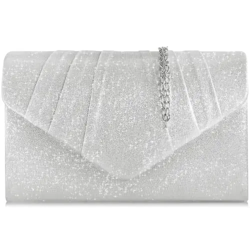 Produktbild: Milisente Damen Clutch, Elegante Silberne Klassische Abendtasche mit Magnetverschluss und Großem Fassungsvermögen