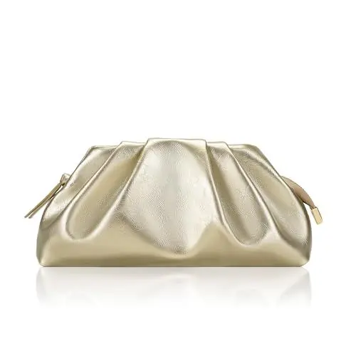 Produktbild: Milisente Damen Clutch Cloud Pleated Abendtasche Elegante Tasche Klein Handtasche PU Leder Schultertasche für Hochzeit mit Reißverschluss (Gold)