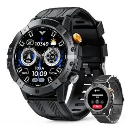Produktbild: Militär Smartwatch Herren 1ATM Wasserdicht mit Telefonfunktion Anrufe Schrittzähler Blutdruckmessung 1,52 Zoll rundes HD Display Outdoor Uhren Fitness Tracker Fitness Uhr Sportuhr für Android IOS