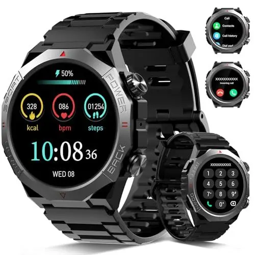 Produktbild: Militär Smartwatch Herren Damen, 1.39''HD Display Fitnessuhr für Outdoor, Herzfrequenz, Schlafmonitor, 110+ Sportmodi , IP68 Wasserdicht Sportuhr, 30 Tage Akkulaufzeit, Schrittzähler für Android iOS