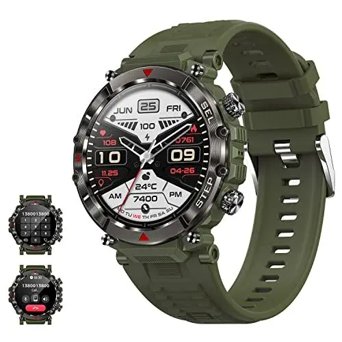 Produktbild: Militär Smartwatch Herren IP67 wasserdicht mit Telefonfunktion Anrufen schrittzähler blutdruckmessung, 1,39