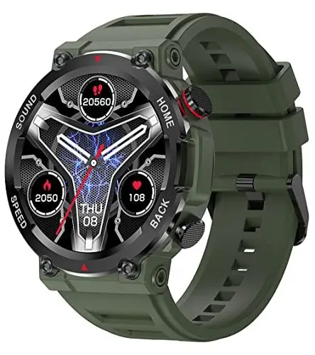 Produktbild: Militär Smartwatch Herren Tactical Watch Military Smartwatches mit Telefonfunktion Fitnessuhr mit Blutdruckmessung Schrittzähler 1,39 Zoll IP68 Wasserdicht Armbanduhr Sportuhren Outdoor Uhr Schwarz