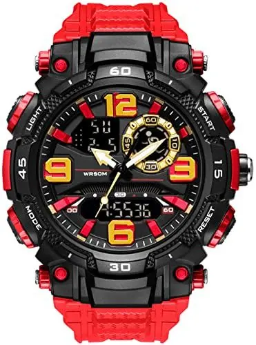 Produktbild: Militär Uhr Herren Digitale Armbanduhr 50M Wasserdicht Sportlich Digitaluhr Outdoor Herrenuhr mit Stoppuhr Wecker Datum Licht Military Watch Digital Sportuhr für Männer Rot