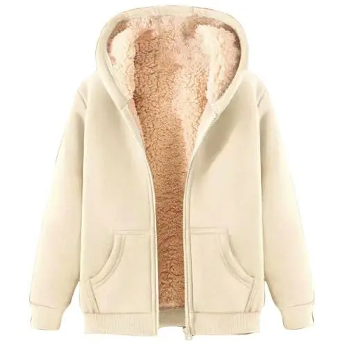 Produktbild: Jacke Damen Elegant Damenmantel FüR Den üBergang Damen Wintermantel mit Kapuze, langärmelig, mit Taschen, Sweatshirt, Oberteil, Reißverschluss, Mantel Dicke Winterjacke Damen (Beige, XXXXXL)