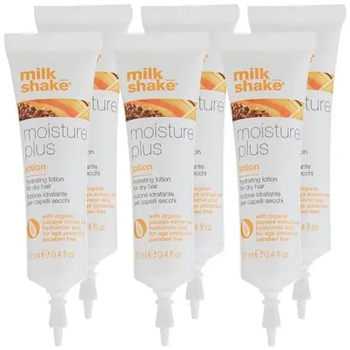 Produktbild: Milkshake Shake Moisture Plus Lotion 6 x 12 ml Feuchtigkeitscreme für trockenes Haar mit Papaya Extrakt und Integrity 41