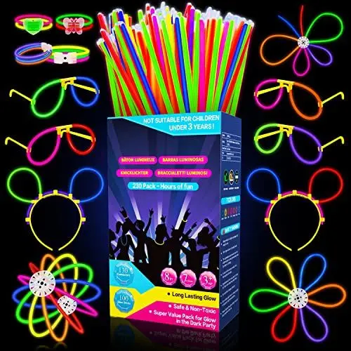 Produktbild: Millegu Knicklichter Party Set,100 Stück Leuchtstäbe 130 Verbinder,Neon Knicklichter Ketten und Leuchtbrillen für Kinder, Deko für Festival Hochzeiten Weihnacht Party Silvester Deko 2025