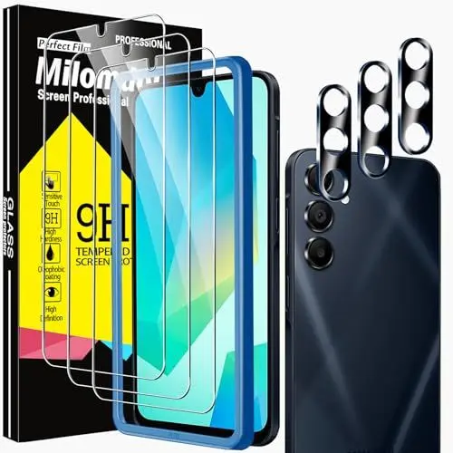 Produktbild: Milomdoi 3 Stück Schutzfolie für Samsung Galaxy A16 5G/4G für Panzerglas Zubehör Panzerfolie Displayschutz mit 3 Stück Kameraschutz,Voller Bildschirm Glas