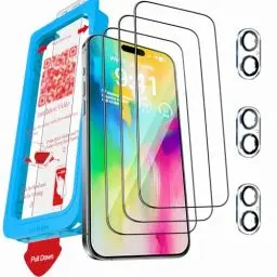Produktbild: Milomdoi 3 Stück Schutzfolie für iPhone 16 Plus für Panzerglas Zubehör Panzerfolie Displayschutz mit 3 Stück Kameraschutz,Voller Bildschirm Glas