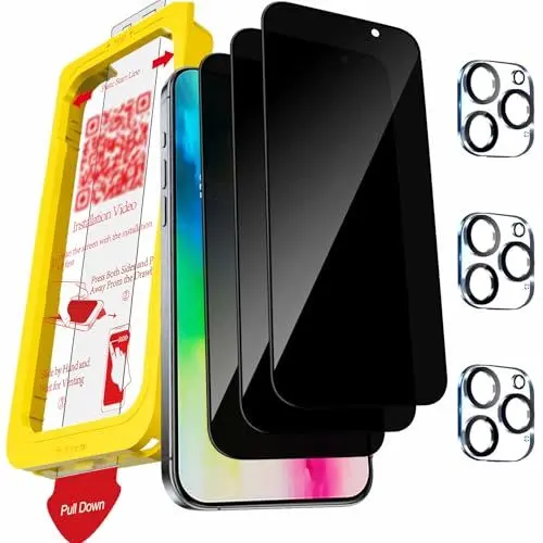 Produktbild: Milomdoi 3 Stück Schutzfolie für iPhone 16 Pro Max für Panzerglas Sichtschutz Ultra Privacy Zubehör Panzerfolie Displayschutz mit 3 Stück Kameraschutz
