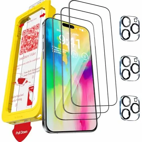 Produktbild: Milomdoi 3 Stück Schutzfolie für iPhone 16 Pro Max für Panzerglas Zubehör Panzerfolie Displayschutz mit 3 Stück Kameraschutz,Voller Bildschirm Glas