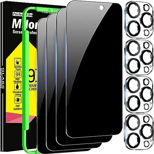 Produktbild: Milomdoi 3 Stück Schutzfolie für iPhone 15 Pro Max Panzer Schutz Glas Sichtschutz Ultra Privacy Zubehör Panzerfolie Displayschutz 3 Stück Kameraschutz Camera screen protector handyhülle freundlich