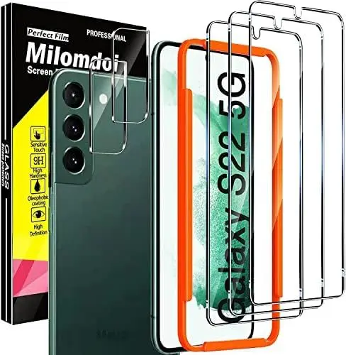 Produktbild: Milomdoi Schutzfolie für Samsung Galaxy S22 5G Panzer Schutz Glas, 3 Stück 9H Folie mit 2 Kamera Schutzglas, HD displayschutzfolie, Mit rahmen positionierhilfe, Hülle Freundlich, 5 Stück