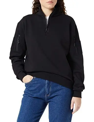 Produktbild: Mil-Tec Tactical Sweatshirt (Unisex) • Pullover mit Zipper • Sweater mit Kragen • Atmungsaktives Sweatshirt Damen & Herren • Warmer Pulli für Arbeit, Freizeit, Outdoor • Schwarz, M